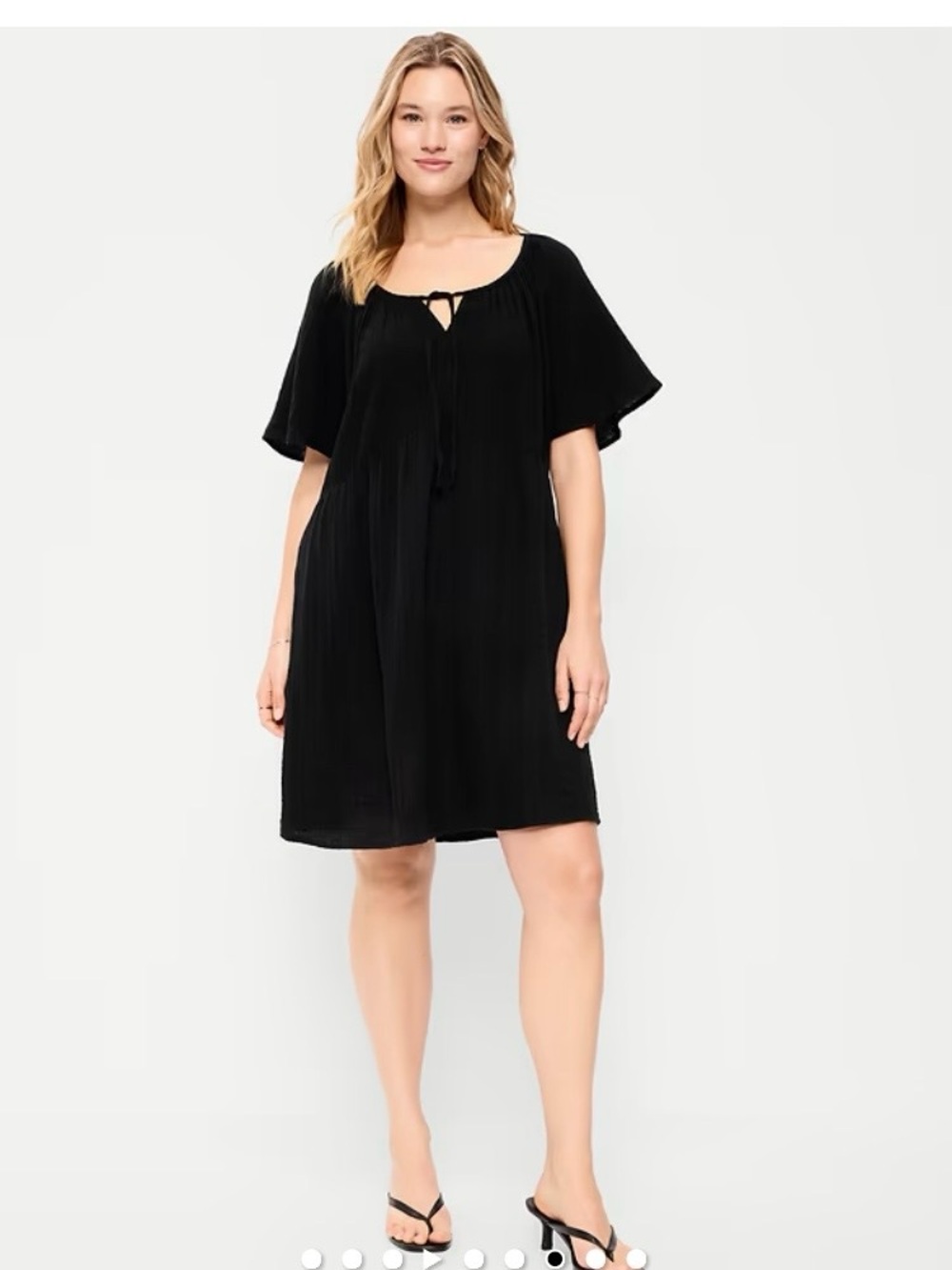 Old Navy Black Mini Tie-Neck Flutter Sleeve Dress
